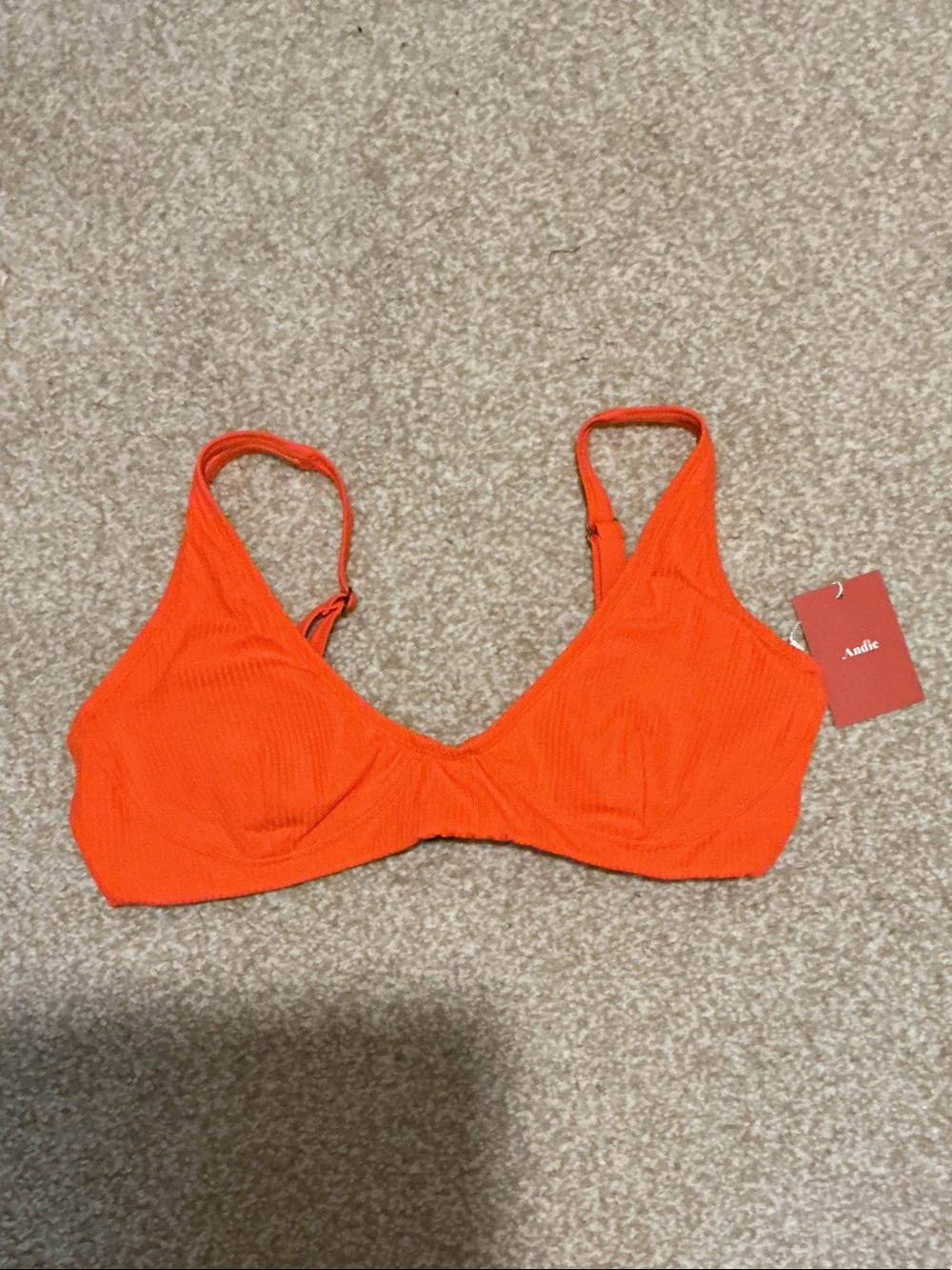 Andie Bright Orange Ribbed Bikini Top